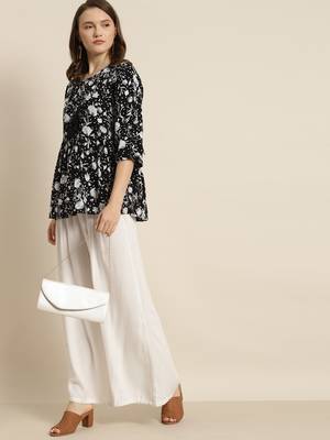 Black Rayon Floral Print Tunic 2