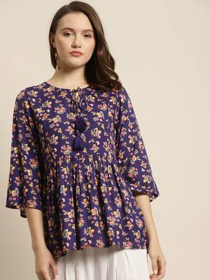 Purple Rayon Floral Print Tunic 1