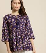 Purple Rayon Floral Print Tunic