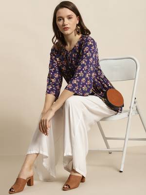 Purple Rayon Floral Print Tunic 2