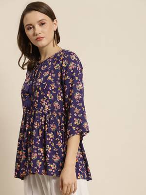 Purple Rayon Floral Print Tunic 4