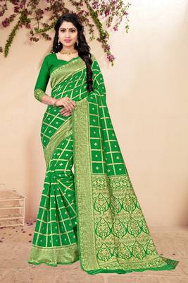 GREEN RICH art silk saree AND HEAVY RICH PALLU WITH BLOUSE 1