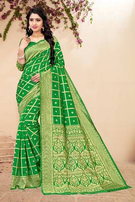 GREEN RICH art silk saree AND HEAVY RICH PALLU WITH BLOUSE 2
