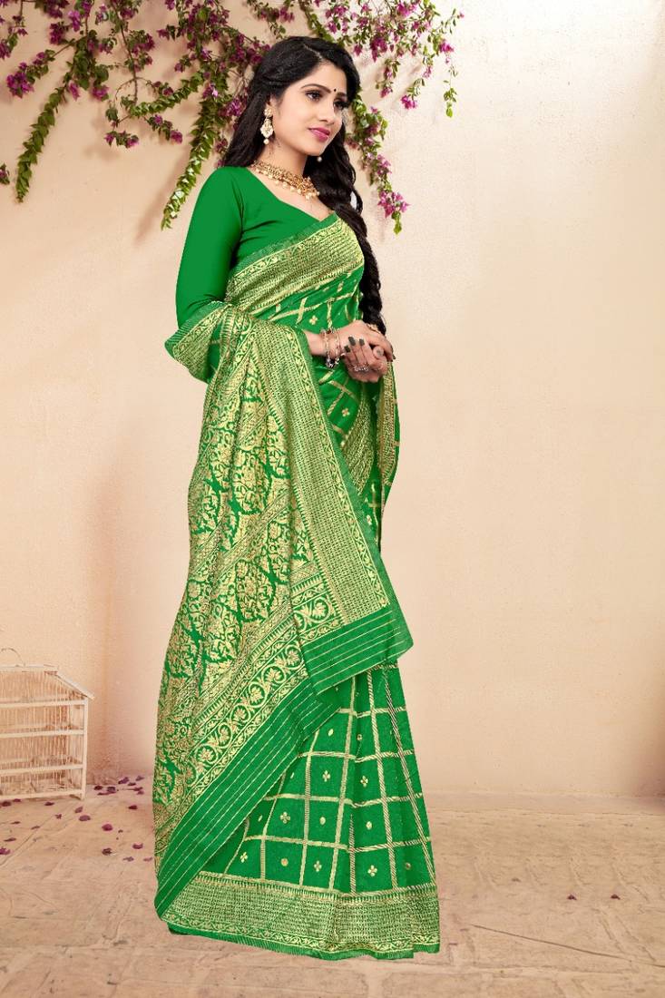 GREEN RICH art silk saree AND HEAVY RICH PALLU WITH BLOUSE