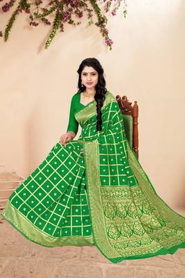 GREEN RICH art silk saree AND HEAVY RICH PALLU WITH BLOUSE 4