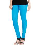 Blue COTTON plain stitched Leggings