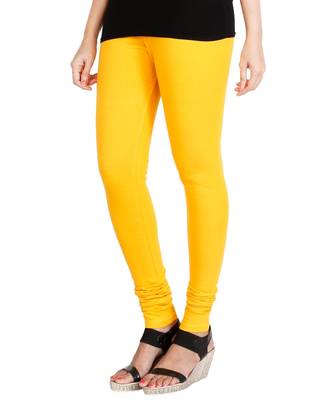 Yellow COTTON plain stitched Leggings 1