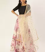 Multicolor printed satin unstitched lehenga