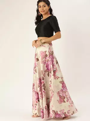 Multicolor printed satin unstitched lehenga 2