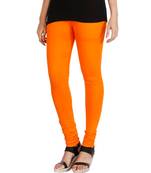 Orange COTTON plain stitched Leggings