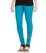 Blue COTTON plain stitched Leggings
