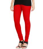 Red COTTON plain stitched Leggings