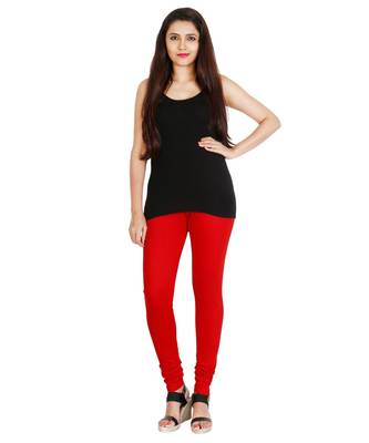 Red COTTON plain stitched Leggings 2