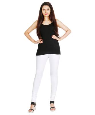 White COTTON plain stitched Leggings 2