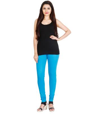 Blue COTTON plain stitched Leggings 1