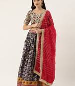 Navy-blue printed jacquard unstitched lehenga