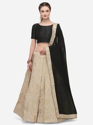 Golden woven jacquard unstitched lehenga 1
