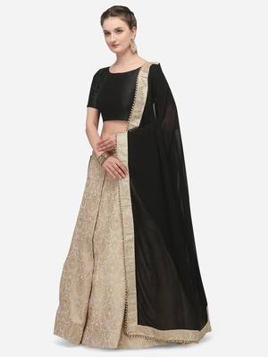 Golden woven jacquard unstitched lehenga 2