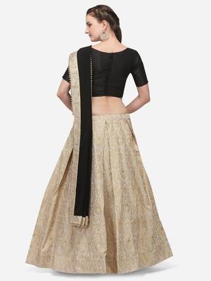 Golden woven jacquard unstitched lehenga 3