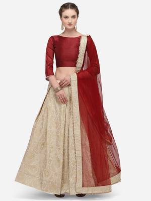 Golden woven jacquard unstitched lehenga 1
