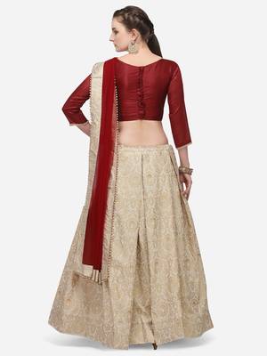 Golden woven jacquard unstitched lehenga 3