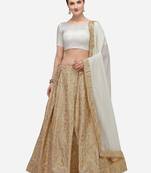 Golden woven jacquard unstitched lehenga