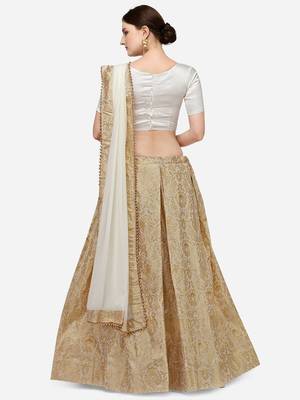 Golden woven jacquard unstitched lehenga 2