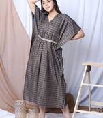 Blue Printed Kaftan With Embroidered Belt