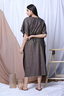 Blue Printed Kaftan With Embroidered Belt