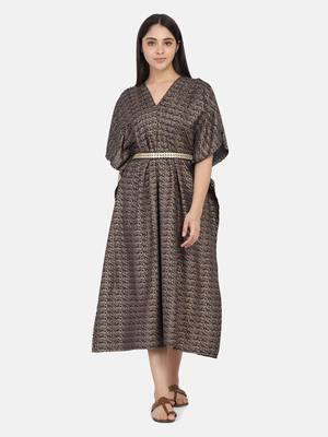 Blue Printed Kaftan With Embroidered Belt 6