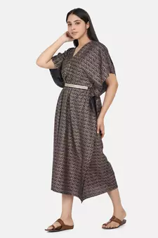 Blue Printed Kaftan With Embroidered Belt