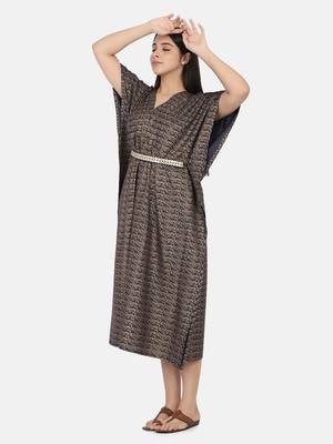 Blue Printed Kaftan With Embroidered Belt 8