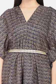 Blue Printed Kaftan With Embroidered Belt
