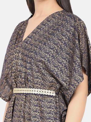 Blue Printed Kaftan With Embroidered Belt 11