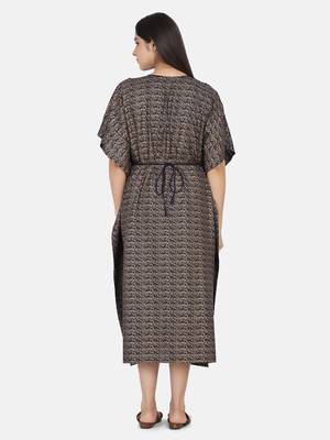 Blue Printed Kaftan With Embroidered Belt 12
