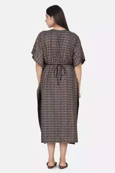Blue Printed Kaftan With Embroidered Belt