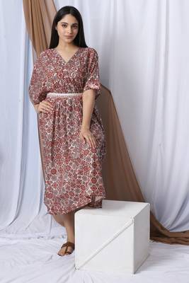 Multicolored Printed Kaftan With Embroidered Belt 1