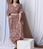 Multicolored Printed Kaftan With Embroidered Belt