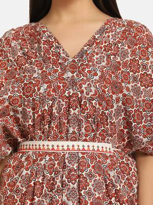 Multicolored Printed Kaftan With Embroidered Belt 5
