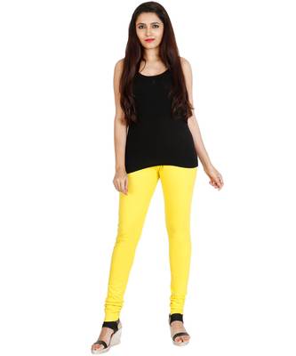 Yellow COTTON plain stitched Leggings 1