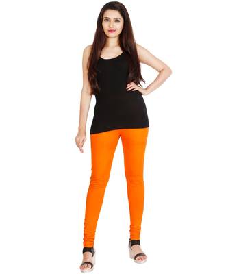 Orange COTTON plain stitched Leggings 1