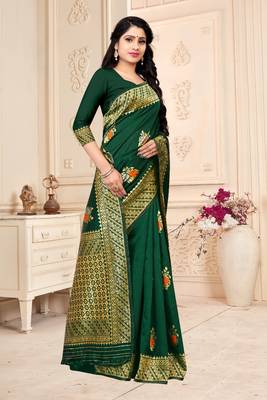 GREEN RICH art silk saree AND HEAVY RICH PALLU WITH BLOUSE 2