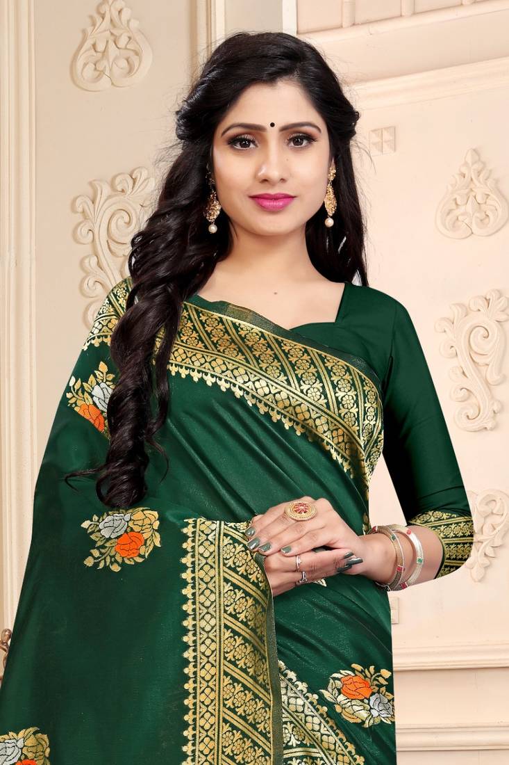 GREEN RICH art silk saree AND HEAVY RICH PALLU WITH BLOUSE