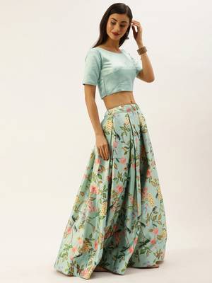 Powder Blue Satin Multicolored Floral Lehenga Choli for Events 2