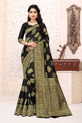 BLACK RICH art silk saree AND HEAVY RICH PALLU WITH BLOUSE 1