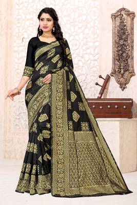 BLACK RICH art silk saree AND HEAVY RICH PALLU WITH BLOUSE 2