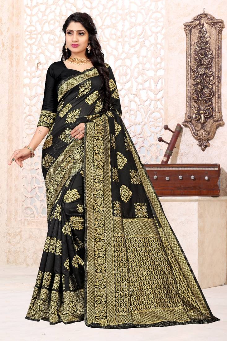 BLACK RICH art silk saree AND HEAVY RICH PALLU WITH BLOUSE