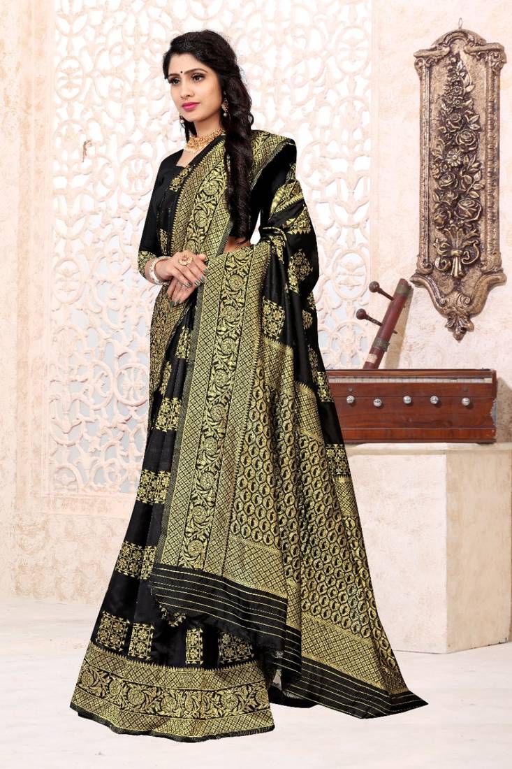 BLACK RICH art silk saree AND HEAVY RICH PALLU WITH BLOUSE