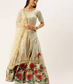 Grey & Red Solid Semi-Stitched Lehenga & Unstitched Blouse with Dupatta
