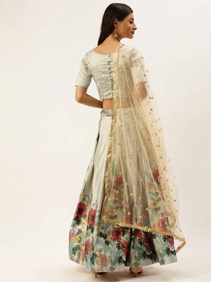 Grey & Red Solid Semi-Stitched Lehenga & Unstitched Blouse with Dupatta 2